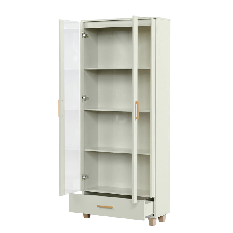 Estante para livros com duas portas de vidro e gaveta 100% MDF cor 02