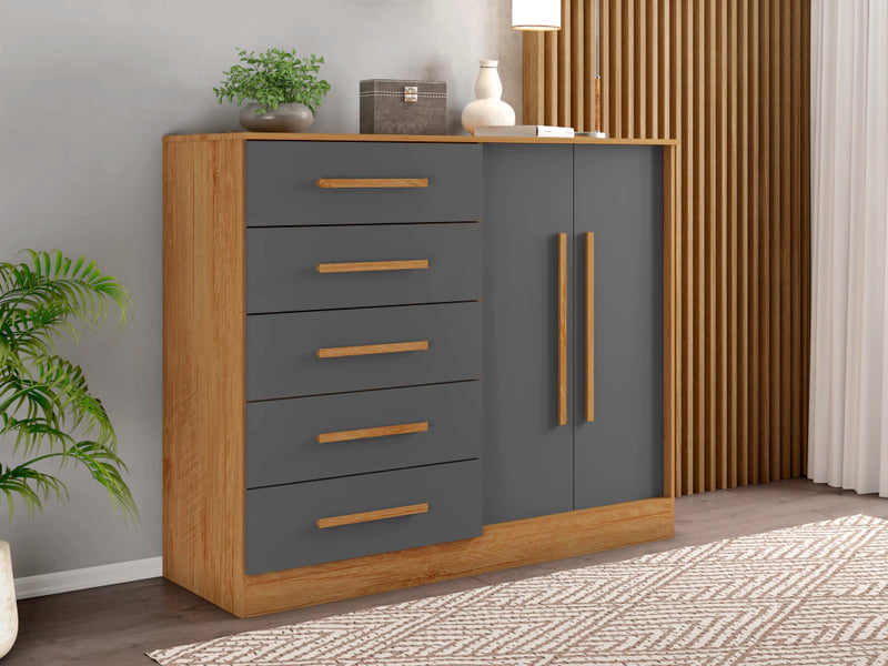 Cômoda de 1,32 com 2 portas e 5 gavetas cor 03