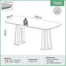 Mesa De Jantar Pés Ripados 180 Cm TM69 Off White Freijó
