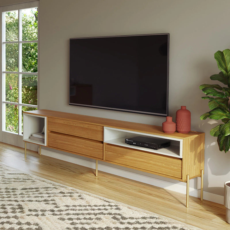 Rack de 2,24 com 3 gavetas e pés metálicos 100% MDF