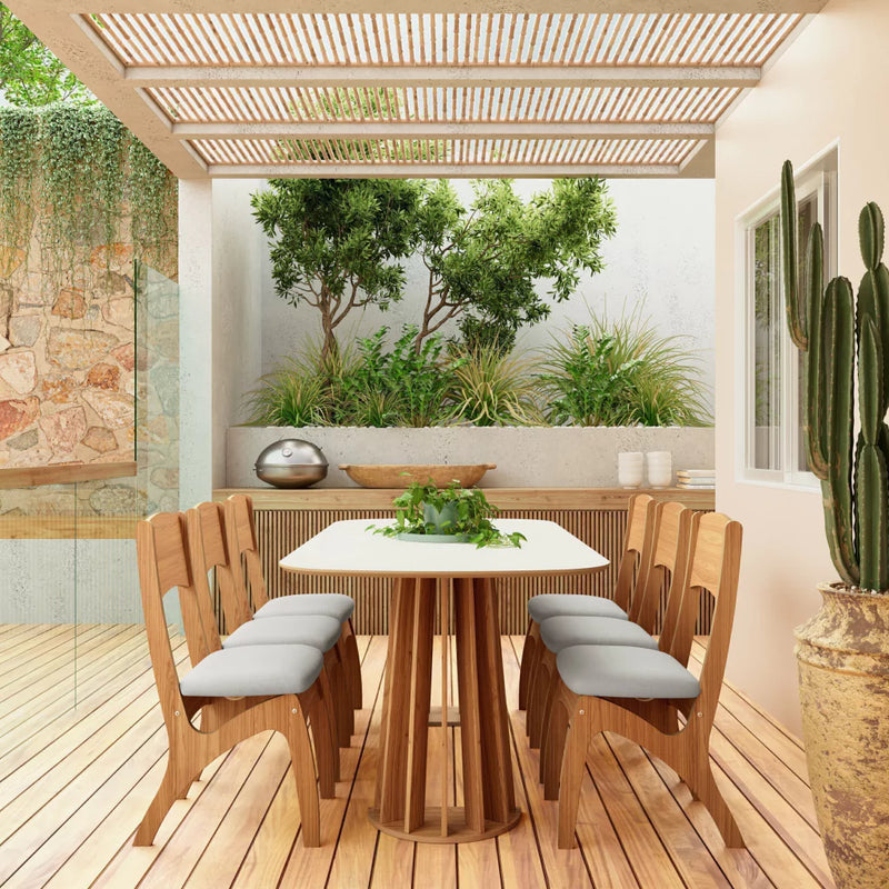 Mesa De Jantar Pés Ripados 180 Cm TM69 Off White Freijó